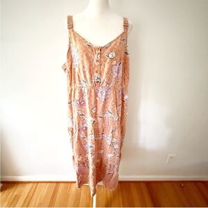 Sonoma Women Linen Floral Tiered Midi Dress 3X Boho Beach Vacation Feminine